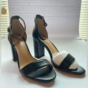 Black High Block Heel Ankle Strap Sandals